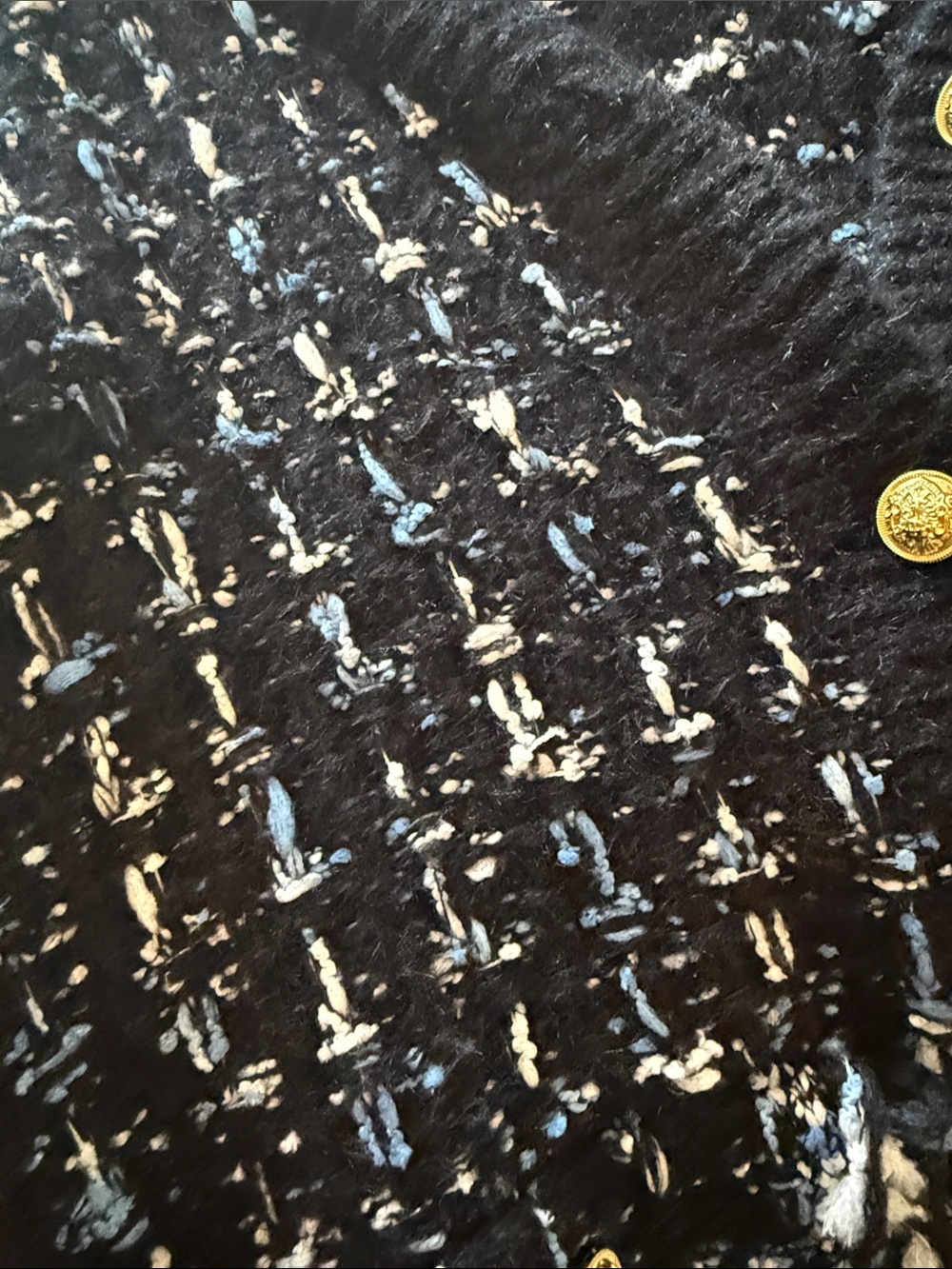 Anthropologie Black Tweed Cardigan with Blue and White Accents - Picture 8 of 9